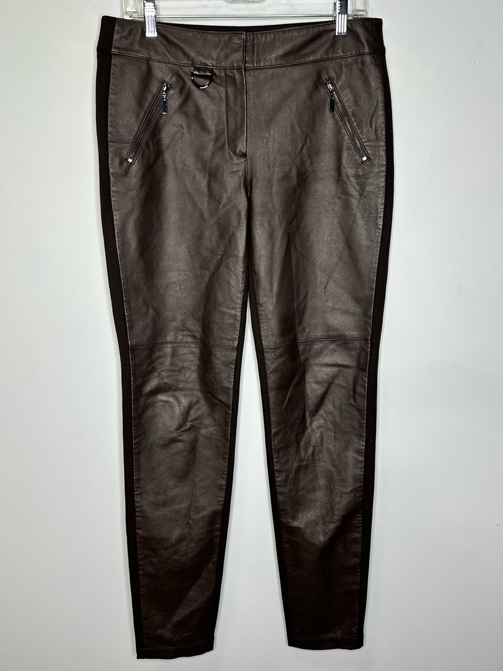 W By Worth Women’s Chocolate Brown Leather Panels Ponte Knit Pants
